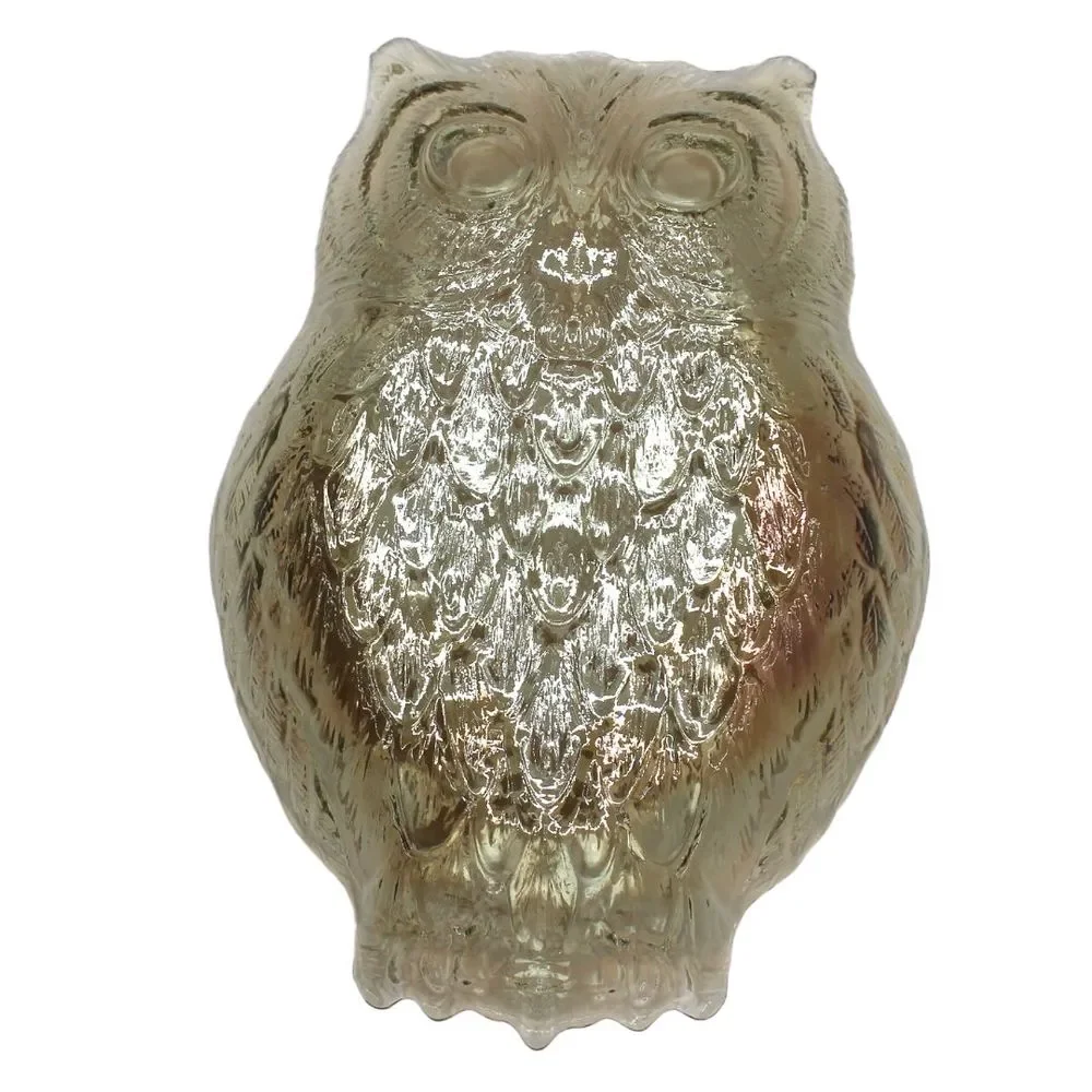 Vintage Glass Iridescent Opalescent Bronze Owl Shaped Candy Dish | Trinket Dish